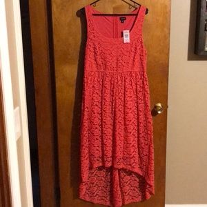 Coral lace hi-low dress